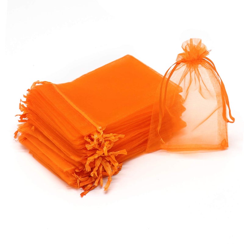 Bezall 50Pcs Orange Organza Bags 3x4 inch, Small Mesh Jewelry Gift Bag Drawstring Halloween Candy Pouches Wedding Party Favor Bags - Image 1